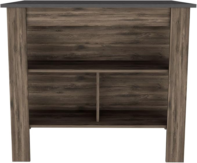 Kitchen Island Kitchen Table 35" H Four Legs with 3 Open Storage Shelves Wide Top for Meal Prep Spacious Leg Room Practical(Black Gray)