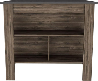 Kitchen Island Kitchen Table 35" H Four Legs with 3 Open Storage Shelves Wide Top for Meal Prep Spacious Leg Room Practical(Black Gray)