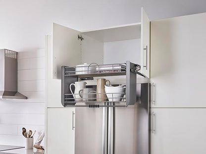 Rev-A-Shelf 24" Pull Down Heavy Duty Shelf Organizer for Tall Kitchen/Bathroom, Dual Tier Wall Mounted Pantry Storage, Chrome, 5PD-24FOG