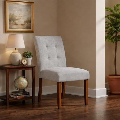 HomePop Button Tufted Fabric Dining Chairs - Slate Gray Woven (Set of 2)