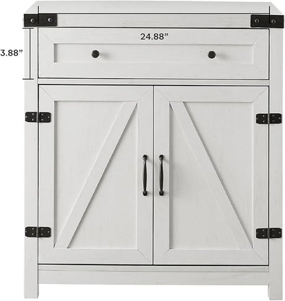 Walker Edison Farmhouse Double Barn Door Accent Kitchen Storage Cabinet Pantry with 1 Drawer, 30 Inch, Brushed white