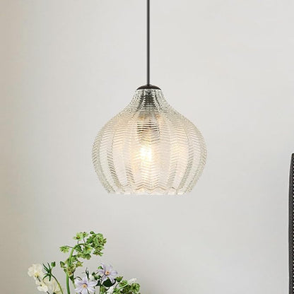 VILUXY Glass Pendant Lights for Kitchen Island,Modern Globe Pendant Light Fixture 1 Light Clear Glass Farmhouse Hanging Light Adjustable for Dining Room Entryway Hallway