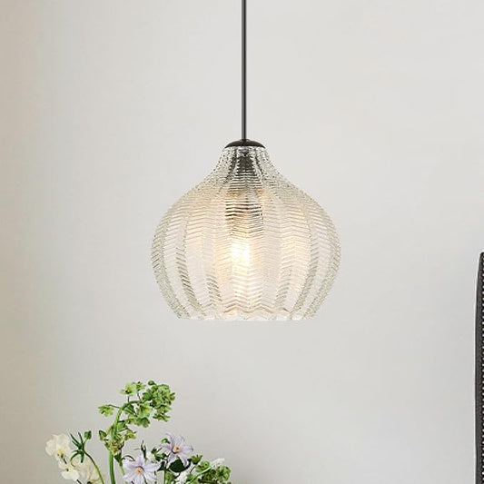 VILUXY Glass Pendant Lights for Kitchen Island,Modern Globe Pendant Light Fixture 1 Light Clear Glass Farmhouse Hanging Light Adjustable for Dining Room Entryway Hallway
