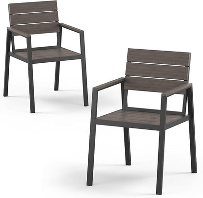Vexwalx Outdoor Dining Chairs Set of 2, HDPS + Aluminum Patio Dining Chairs with Ergonomic Design and Wide Seat, 2 Piece Outdoor Chairs for Garden, Backyard, Deck (Charcoal)