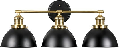 Design House Savannah Rustic Farmhouse 3-Light Bathroom Vanity Light, Dimmable, Satin Gold, Matte Black Metal Shade, 26 in x 9 in x 10.88 in, 588301-BGD