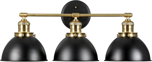 Design House Savannah Rustic Farmhouse 3-Light Bathroom Vanity Light, Dimmable, Satin Gold, Matte Black Metal Shade, 26 in x 9 in x 10.88 in, 588301-BGD
