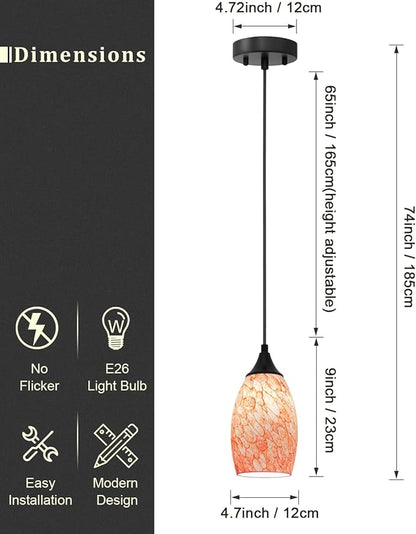 ANYLOVE Vintage Art Burgundy Pendant Lighting,1-Pack Hand Glass Hanging Light Fixture,Adjustable Cord for Kitchen,Hallway,Dining Room