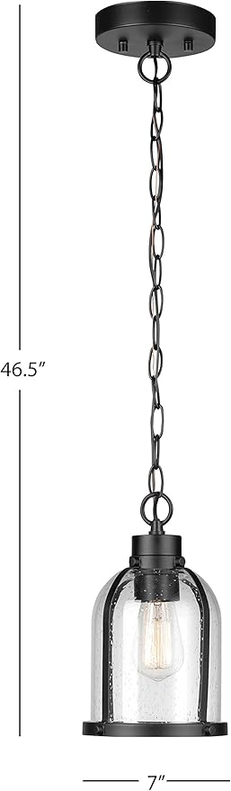 Globe Electric 44627 1-Light Outdoor Pendant, Matte Black, Clear Seeded Glass Shade, Bulb Included