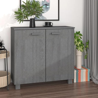 Dark Grey Sideboard 33.5"x31.5"x13.8" Solid Pine Wood Buffet Cabinet with 2 Doors Ample Shelves Rustic Coffee Bar Storage for Living Room Dining Kitchen Entryway