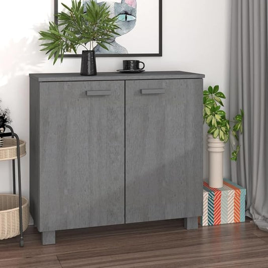 Dark Grey Sideboard 33.5"x31.5"x13.8" Solid Pine Wood Buffet Cabinet with 2 Doors Ample Shelves Rustic Coffee Bar Storage for Living Room Dining Kitchen Entryway