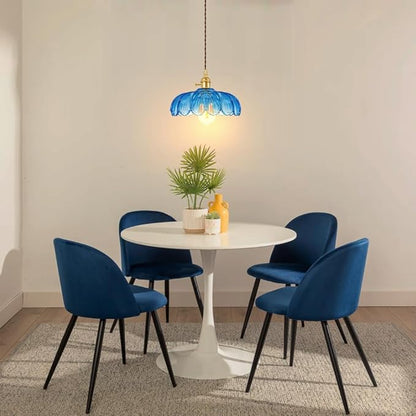 Pendant Light Fixture, Hanging Light Fixture, Glass Shade Pendant Light with Rotary Switch, Modern Lamp for Kitchen Island, Bedroom, Dining Room, Living Room (Blue Lotus, Hard-Wired)