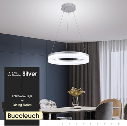 Buccleuch Modern LED Chandelier - Dimmable 19.7" Silver Round Pendant Light, Height Adjustable UL-Certified Ceiling Light for Dining Room, Kitchen Island, Living Room, Bedroom, Foyer, 6500K