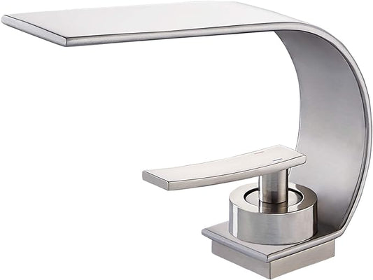 becola Modern Bathroom Faucet, Low Arc Brass Ceramic Valve Vanity Single Hole Bathroom Sink Faucet, Touch On Single Handle Hot and Cold Water Mixer Tap - Brushed Nickel