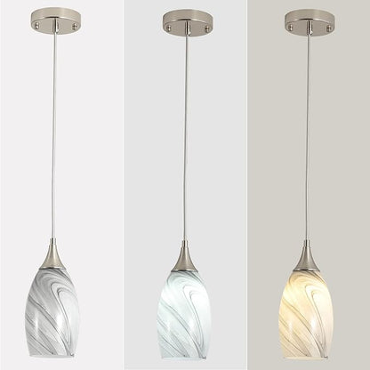 Kitchen Pendant Lighting for Island, Modern Edison Hanging Light with Handcrafted Art Glass, Adjustable Nylon Core Ceramic Holder Lighting Fixture Indoor for Dining Room, Entryway (Bulb Not Included)