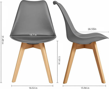 CangLong Mid Century Modern Side Chair with Wood Legs for Kitchen, Living Dining Room, Set of 4, Grey