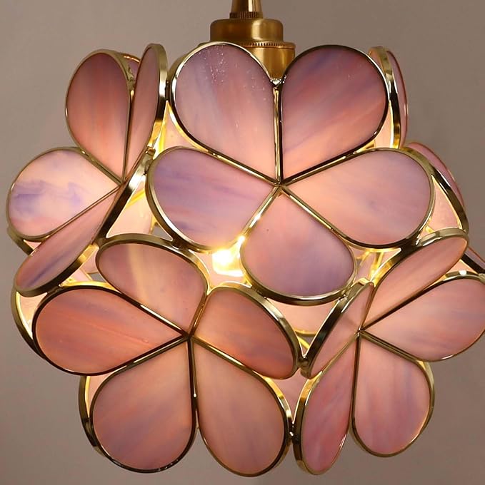 Bieye L11055 Petals Tiffany Style Stained Glass Ceiling Pendant Light with 8-inch Wide Lampshade (Purple, 8" Cherry Blossom)