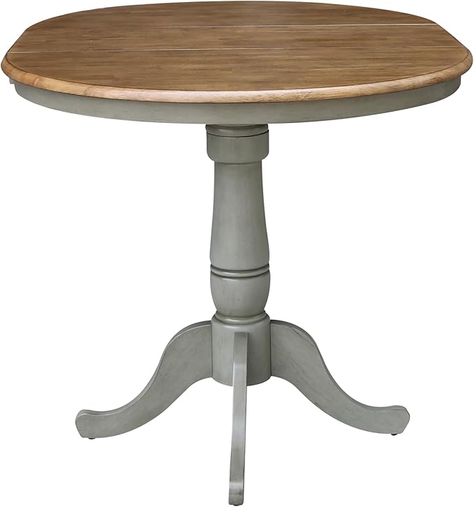 IC INTERNATIONAL CONCEPTS 36" Round Solid Wood Distressed Hickory/Stone Table with 12" Leaf-Counter Height