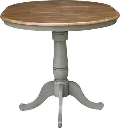 IC INTERNATIONAL CONCEPTS 36" Round Solid Wood Distressed Hickory/Stone Table with 12" Leaf-Counter Height