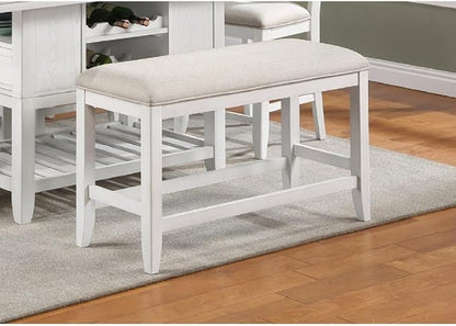 Counter Height Dining Bench with Fabric Upholstery and Wooden Frame for Kitchen Island Seating
