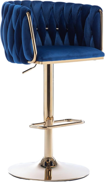 Rhomtree 24-32 Inch Swivel Bar Stools, Adjustable Counter Height Barstools with Nailheads Trim, Velvet Woven Tufted Back and Golden Footrest, Upholstered Bar Chairs Bar Kitchen Island(Navy Set of 6)