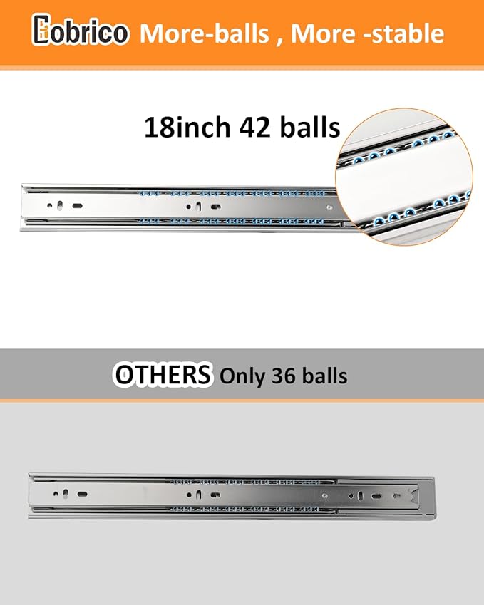 Gobrico Hardware 18 inch Drawer Slides 2 Pair，Soft Close Drawer Slides 3 Fold, Cabinet Drawer Slides Full Extension Drawer Glides, Heavy Duty Hydraulic Self Close Rails, Side Mount Ball Bearing