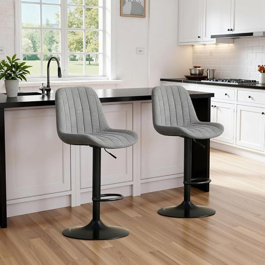 63 Inch Kitchen Island with 4 Deep Brown Bar Stools – White Marble Countertop, Integrated LED Lighting & Grille Design, Multi-Functional Breakfast Bar for Dining Rooms, (2Grey bar stools)