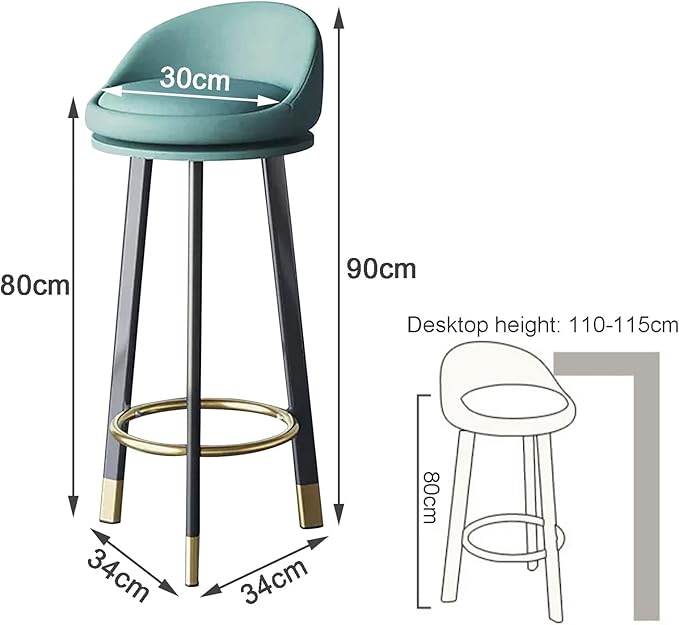 Set of 2 Counter Height s with Backs, Faux Leather Upholstered Chairs for Kitchens Island, Coffee, Home Dinning,Blue-Seat Height 80cm