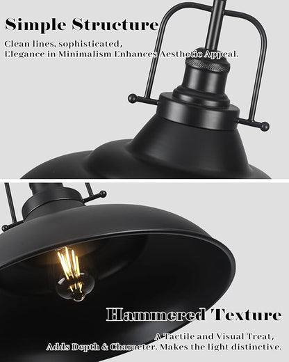 Black Pendant Light Kitchen Island,16 Inch Large Industrial Pendant Lights, Matte Black Pendant Lights, Vintage Farmhouse Pendant Light for Kitchen Island, Dining Room, Hallway (3 Packs)