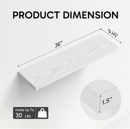 BAYKA White Floating Shelves for Wall, Set of 3, 36 Inches Long Wall Mounted Rustic Wood Shelves for Bathroom, Bedroom, Living Room or Kitchen, Hanging Shelf for Book/Storage/Decor, 30lbs Capacity