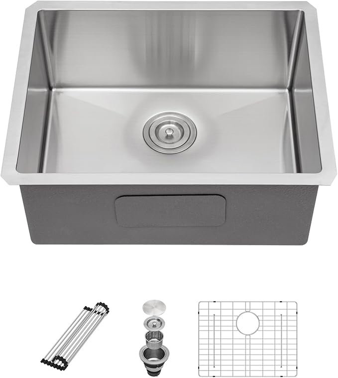 Sarlai 23 Bar Sink Stainless Steel - 23" x 18" Undermount Kitchen Sink Single Bowl 16 Gauge Stainless Steel RV Camper Wet Bar Prep Sink Basin