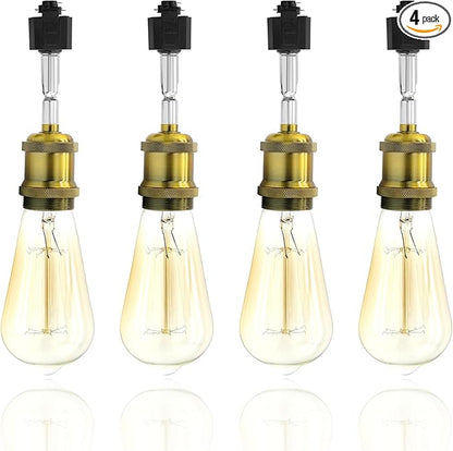 E26 Track Light Heads H Type Track Lighting Heads Direction Adjustable LED Track Lights Fixture Dimmable for Kitchen, Retro Vintage Style, Bulbs Not Included - Pack of 4(Brass)