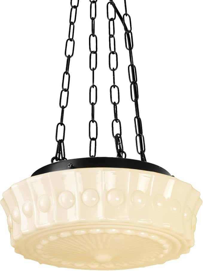 13.8" Milk Glass Pendant Light, Vintage Schoolhouse Chandelier, Mid Century Modern Hanging Ceiling Fixture for Kitchen Island, Dining Room, Bedroom, Hallway, Farmhouse Lighting White Lamp