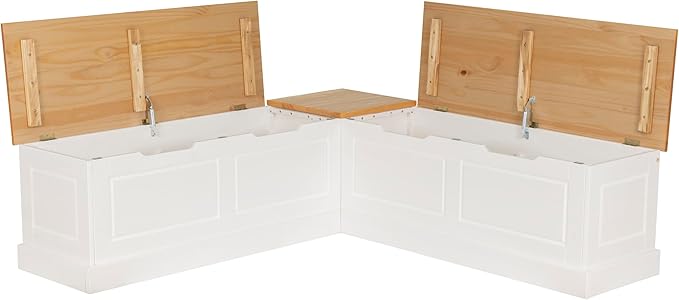 Linon Tobin Natural & White Dining Nook with Hidden Storage Spaces Includes Apple Green Cushion Set and Pillows