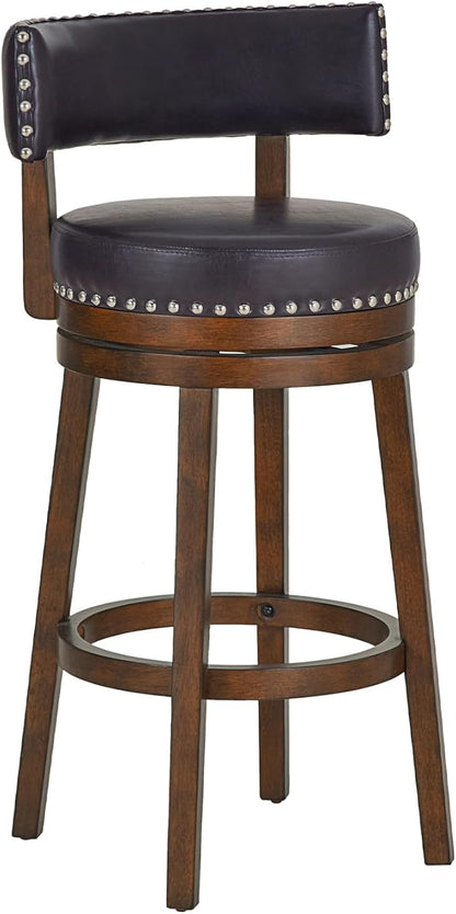 COLAMY Swivel Bar Stool, 30 Inch Counter Height Bar Stool, Wood Modern Upholstered Wooden Barstool with Back for Kitchen Island Dining Room Bar, Dark Brown