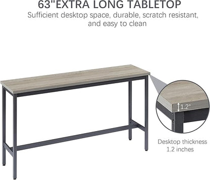 GNIXUU 4 Piece Long Bar Table and Chairs Set, Industrial Counter Height Dining Table Set with Sofa Bar Table and 3 Upholstered Stools with backrest for Breakfast Nook Living Room Small Space(Grey)