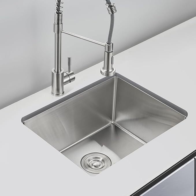 23 inch Undermount Kitchen Sink, 23x16 Inch Single Bowl Kitchen Sinks Undermount, 18 Gauge Stainless Steel 9 Inch Deep Sink Handmade Kitchen Sink, Brushed Nickel