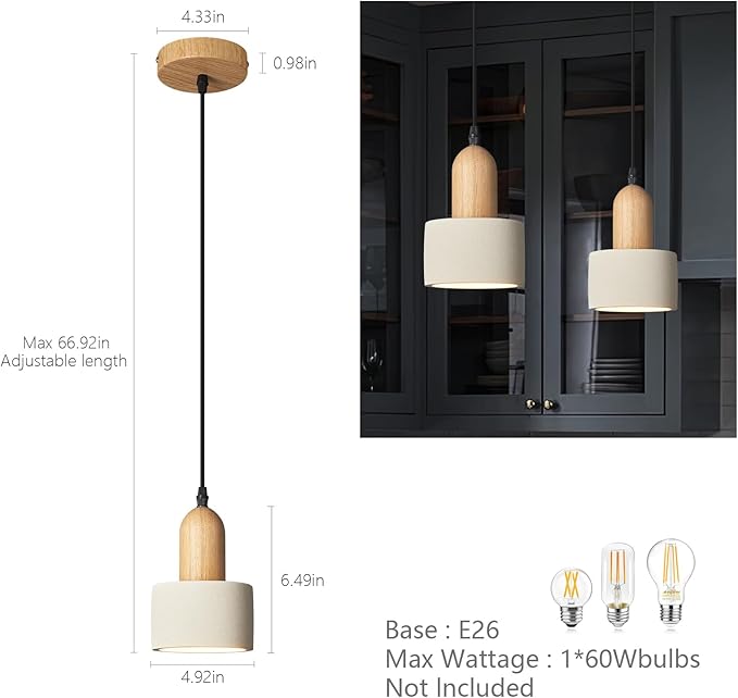 Modern Cement Pendant Lights White Chandelier Wooden Ceiling Lamps for Kitchen Island Bedroom Dining Room Living Room bar（2 Pack）