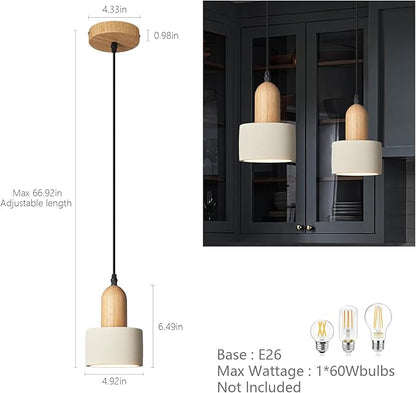 Modern Cement Pendant Lights White Chandelier Wooden Ceiling Lights for Bedroom Dining Room Living Room Kitchen Island bar（3 Pack）