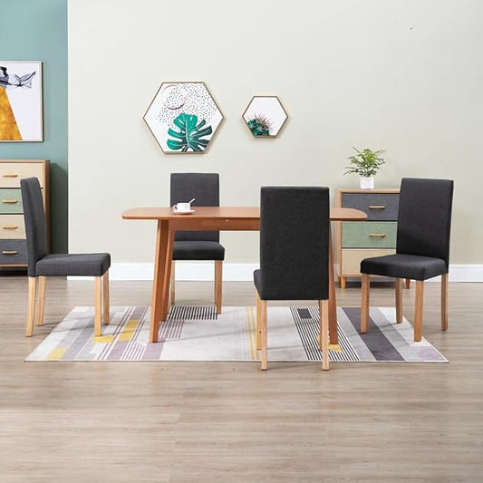 Dark Gray Fabric Dining Chairs Set of 4 Solid Rubber Wood Ergonomic Comfortable Modern Chairs for Kitchen Dining Room