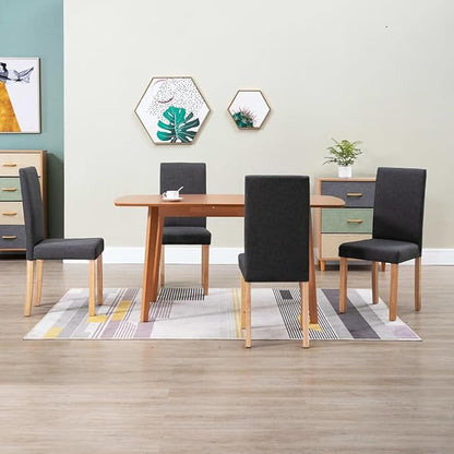 Dining Chairs Set of 4 Modern Ergonomic Dark Gray Fabric Upholstered Chairs with Solid Rubber Wood Frame for Dining Room Kitchen and Living Room