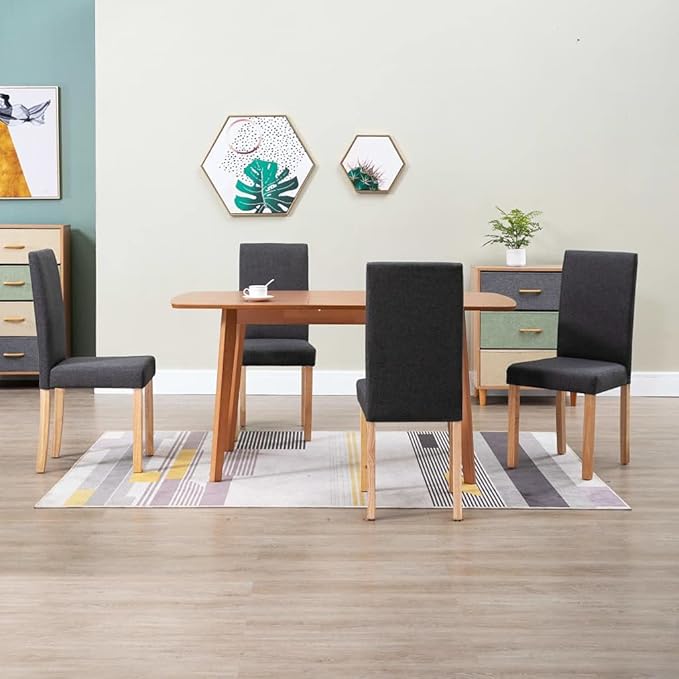 Modern Farmhouse Dining Chairs Set of 4 Dark Gray Fabric Upholstered Kitchen Chairs with Rubber Wood Legs for Dining Room Kitchen