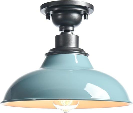 SAMTEEN Farmhouse Semi Flush Ceiling Light 12-Inch Light Blue Flush Mount Barn Ceiling Light Industrial Barn Light Fixture Ceiling Mount for Hallway Foyer Laundry Room