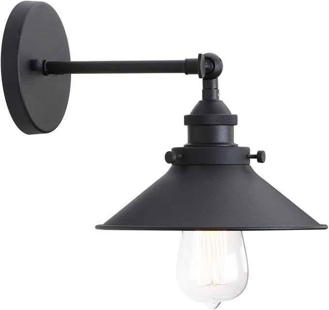PERMO Vintage Industrial Metal Wall Sconce Lighting 180 Degree Adjustable Wall Lamp Matte Black