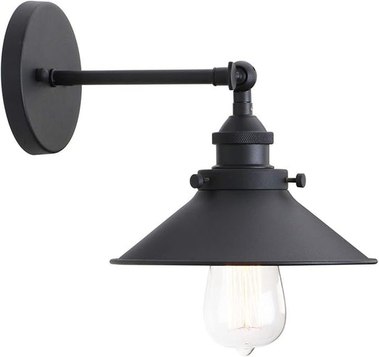 PERMO Vintage Industrial Metal Wall Sconce Lighting 180 Degree Adjustable Wall Lamp Matte Black