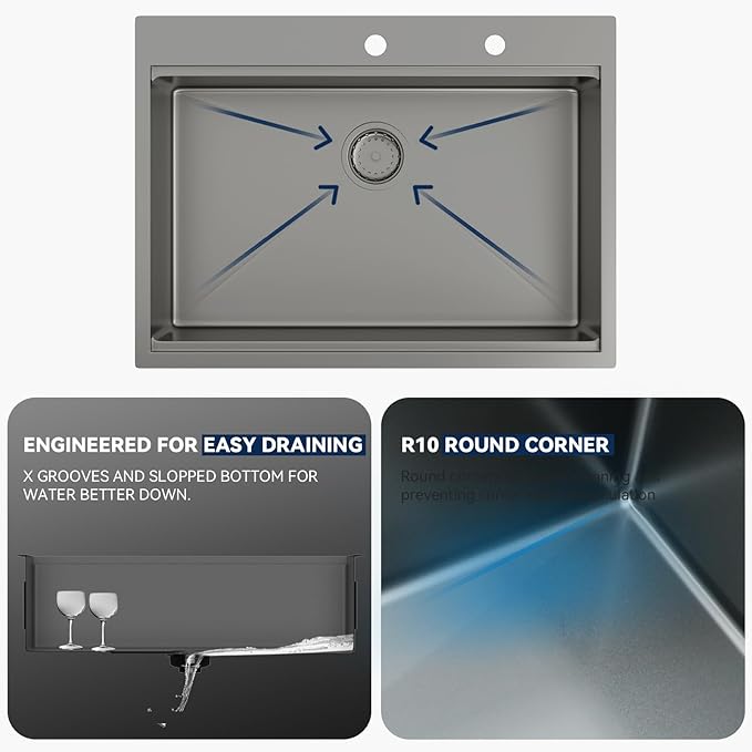 Lordear 30 Inch Black Kitchen Sink Single Bowl Workstation Sinks 16 Gauge All In One 30x22 Kitchen Sinks Stainless Steel Gunmetal Black Sink 30"
