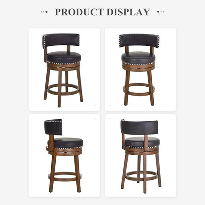COLAMY Swivel Bar Stools Set of 3, Swivel Counter Height Barstools, 25 Inch Upholstered Barstools for Kitchen Island Dining Room Bar, Dark Brown