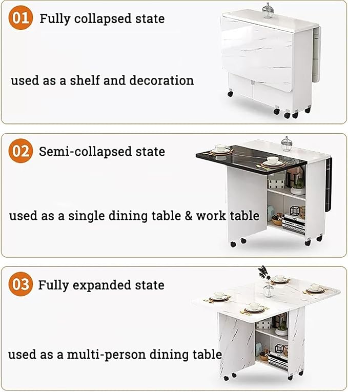 Wooden Folding Dining Table with Drop Leaf, Space-Saving Kitchen Island Table with Wheels, Hidden Storage(Black,55.1inch)
