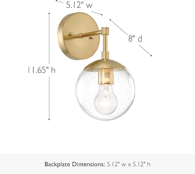 Design House Gracelyn 1-Light Dimmable Wall Sconce, Seeded Glass, Satin Gold, 11.65 in H x 6.11 in W x 8 in D, 588871-SG