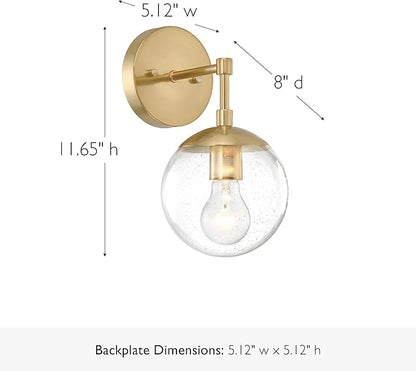 Design House Gracelyn 1-Light Dimmable Wall Sconce, Seeded Glass, Satin Gold, 11.65 in H x 6.11 in W x 8 in D, 588871-SG