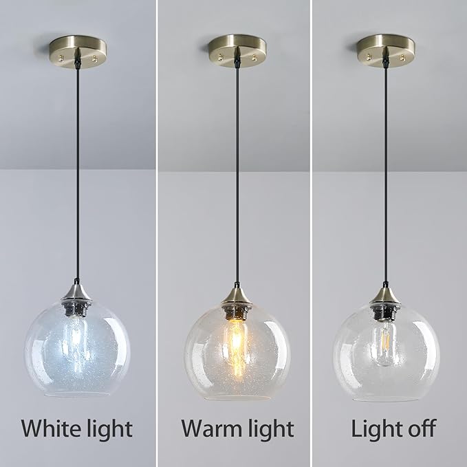 Clear Glass Pendant Lights Kitchen Island Lighting Globe Pendant Light Fixtures Modern Pendant Lighting for Kitchen Island Bedroom Living Dining Room Light Fixture(7.87in, 2-Pack)
